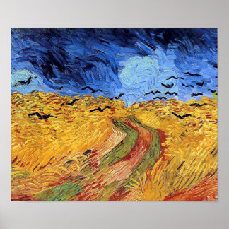 Póster Vincent Van Gogh - Campo de trigo con cuervos negr