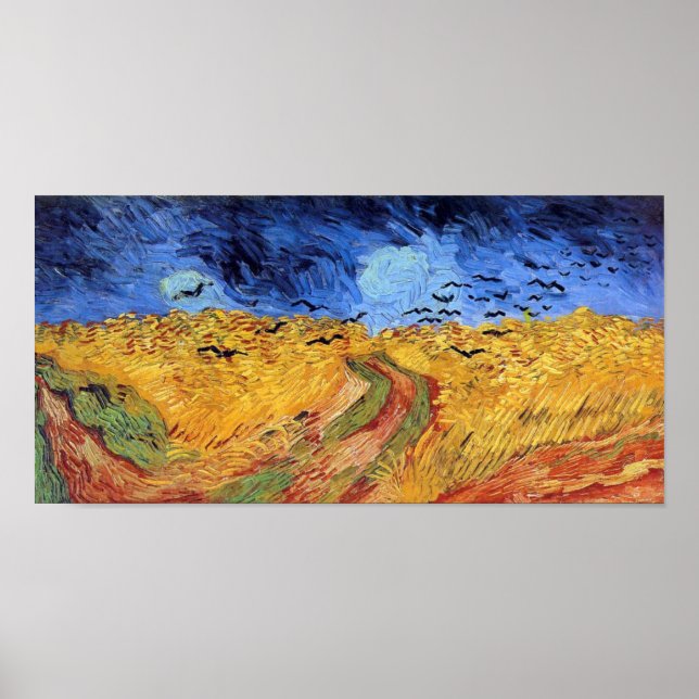 Póster Vincent Van Gogh - Campo de trigo con cuervos negr (Frente)