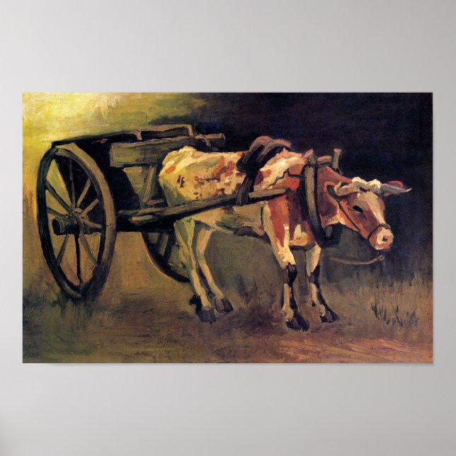 Póster Vincent Van Gogh - Carro con buey rojo y blanco (Frente)