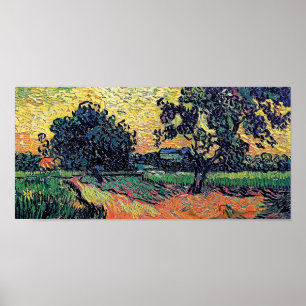 Póster Vincent Van Gogh - Chateau De Auvers En Sunset