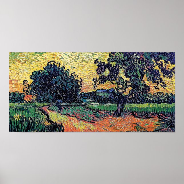 Póster Vincent Van Gogh - Chateau De Auvers En Sunset (Frente)