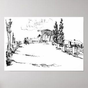 Póster Vincent van Gogh Drawbridge en Arles Drawing