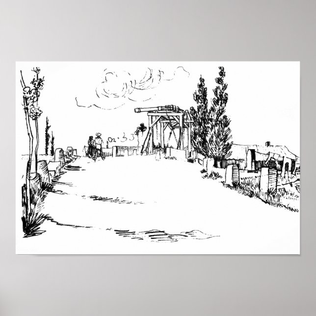 Póster Vincent van Gogh Drawbridge en Arles Drawing (Frente)