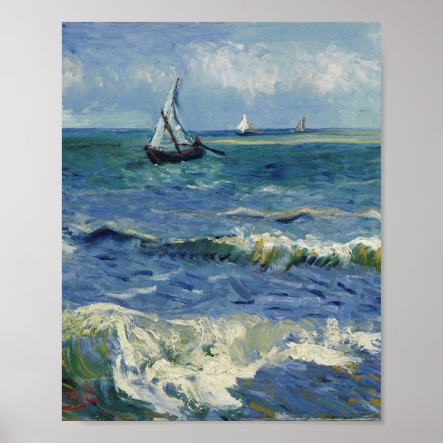 Póster Vincent Van Gogh - El paisaje marino de Saintes-Ma (Frente)