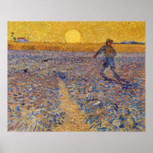 Póster Vincent van Gogh - El sembrador con el sol ponient
