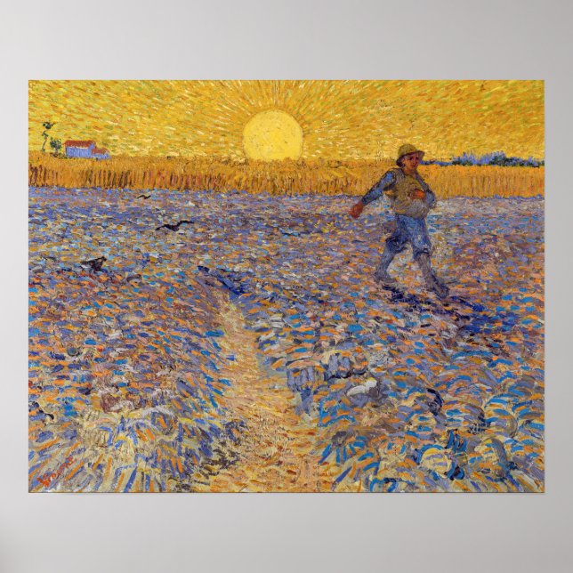 Póster Vincent van Gogh - El sembrador con el sol ponient (Frente)