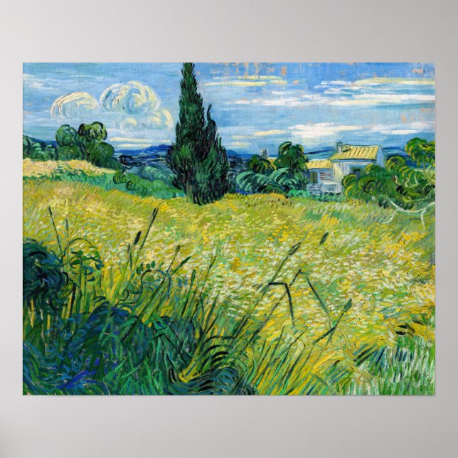 Póster Vincent van Gogh - Green Wheat Field with Cypress (Frente)