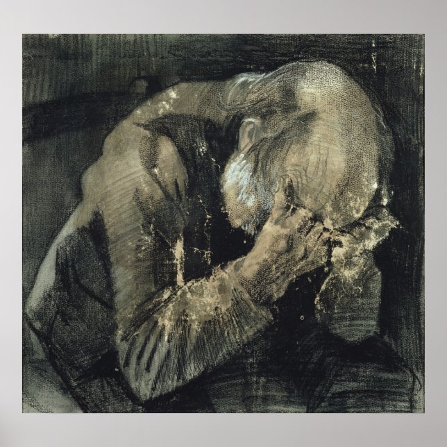 Póster Vincent van Gogh | Hombre con la cabeza en las man (Frente)