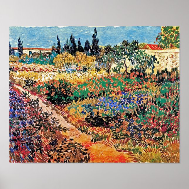 Póster Vincent Van Gogh - Jardín de flores con sendero (Frente)
