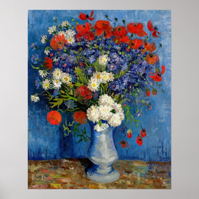 Póster Vincent van Gogh - Jarrón con acianos y amapolas (Frente)
