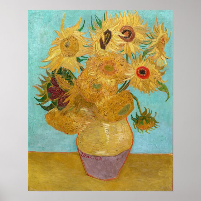 Póster Vincent Van Gogh - Jarrón con doce girasoles (Frente)