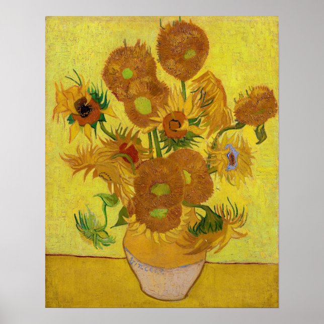 Póster Vincent van Gogh - Jarrón con quince girasoles (Frente)