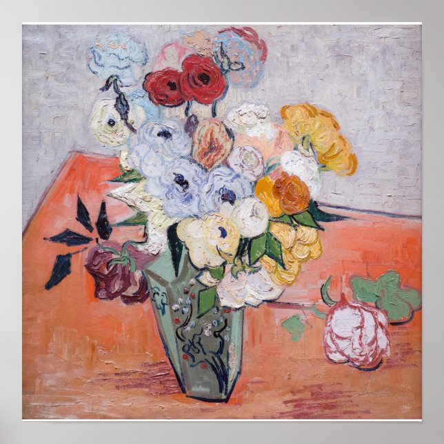Póster Vincent van Gogh - Jarrón con rosas y anémonas (Frente)