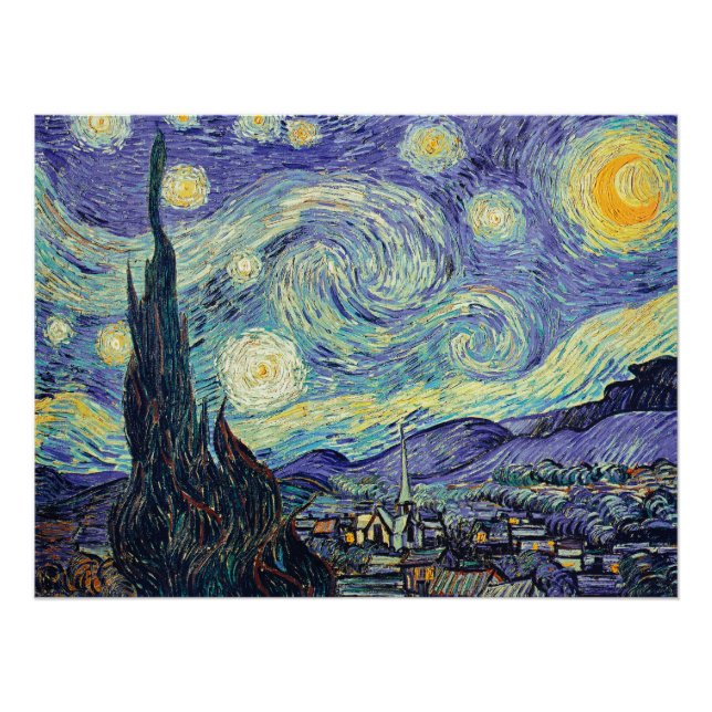 Póster Vincent Van Gogh La Noche Starry (Anverso)