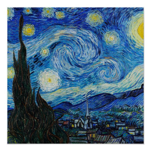 Póster Vincent Van Gogh La Noche Starry (Anverso)