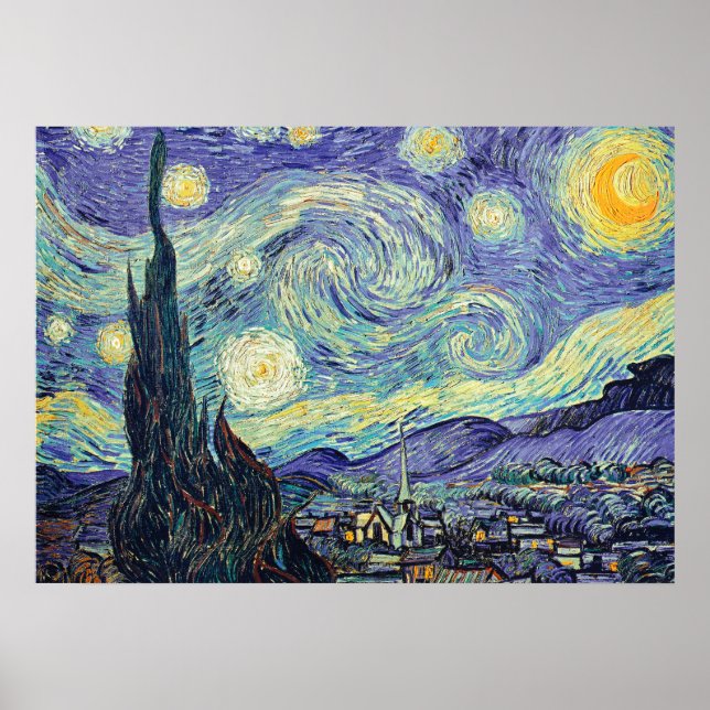 Póster Vincent Van Gogh La Noche Starry (Frente)