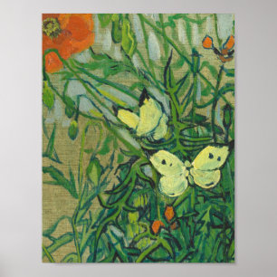 Póster Vincent Van Gogh - Mariposas y amapolas
