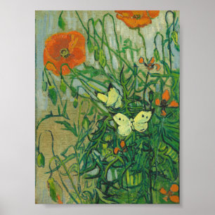 Póster Vincent Van Gogh - Mariposas y amapolas
