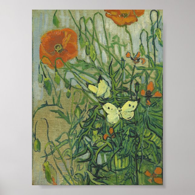 Póster Vincent Van Gogh - Mariposas y amapolas (Frente)
