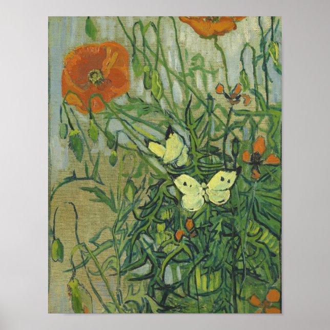 Póster Vincent Van Gogh - Mariposas y amapolas (Frente)