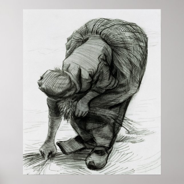 Póster Vincent van Gogh | Mujer campesina aprendiendo, 18 (Frente)