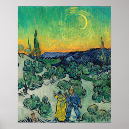 Póster Vincent van Gogh - Paisaje bajo la luz de la luna