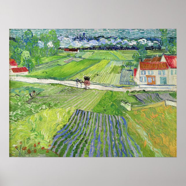 Póster Vincent van Gogh - Paisaje con Carriaje y Tren (Frente)