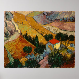 Póster Vincent van Gogh   Paisaje con Casa y Flor