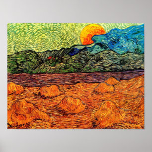 Póster Vincent Van Gogh - Paisaje nocturno con luna creci