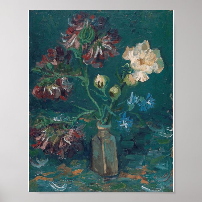Póster Vincent Van Gogh - Pequeña botella con peonías (Frente)