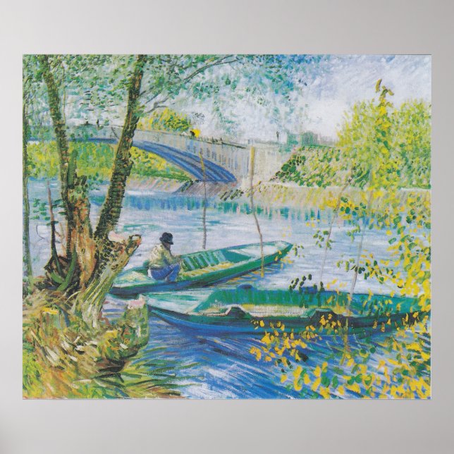Póster Vincent van Gogh pescando en primavera, el puente (Frente)