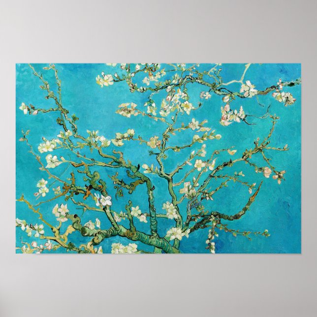 Póster Vincent Van Gogh pintando Almendros en Flor (Frente)