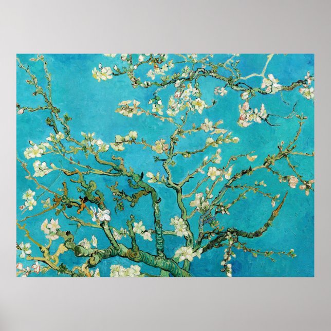 Póster Vincent Van Gogh pintando Almendros en Flor (Frente)
