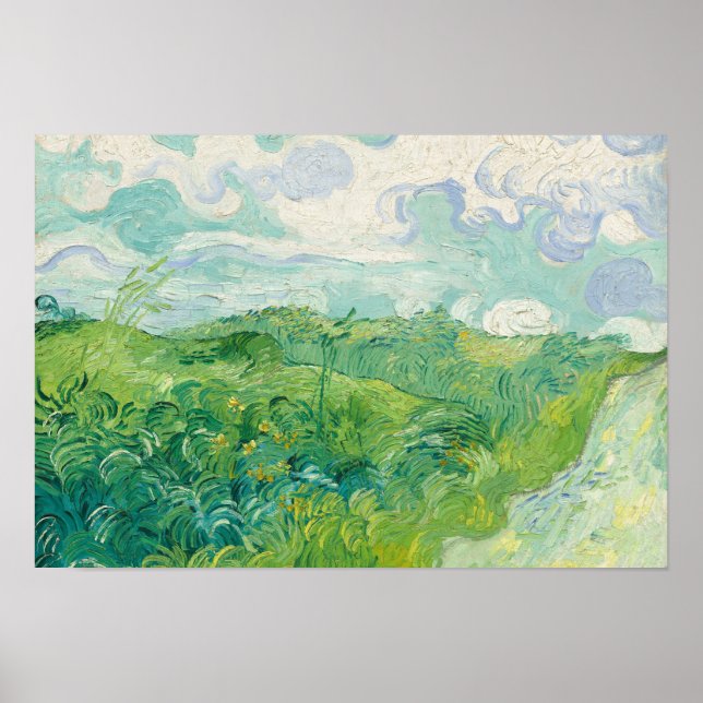Póster Vincent Van Gogh pintando Campo de trigo verde  (Frente)
