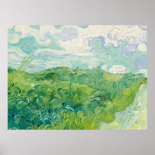 Póster Vincent Van Gogh pintando Campo de trigo verde  (Frente)