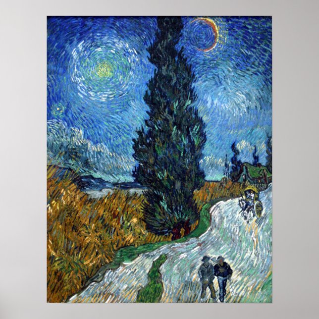 Póster Vincent van Gogh Road con Cypress y Star (Frente)