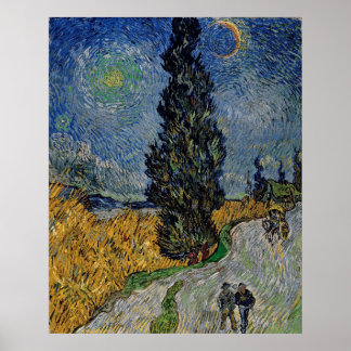 Póster Vincent Van Gogh Road con pinturas de cipreses y e