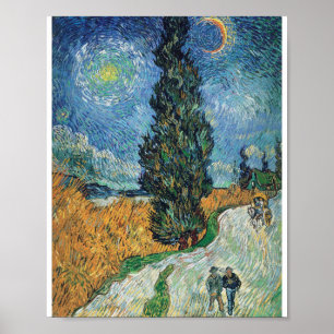 Póster Vincent Van Gogh - Road with Cypress and Star