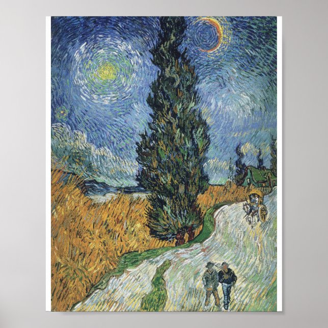 Póster Vincent Van Gogh - Road with Cypress and Star (Frente)