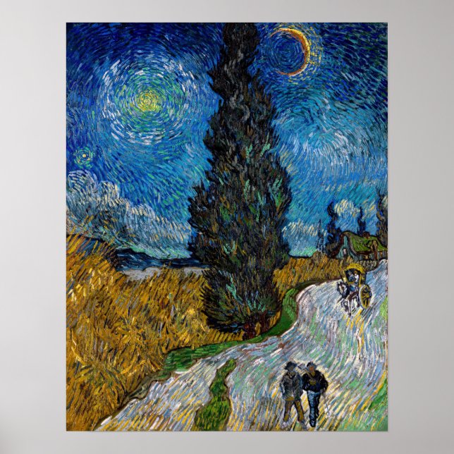 Póster Vincent van Gogh - Road with Cypress and Star (Frente)
