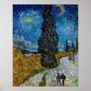 Póster Vincent van Gogh - Road with Cypress and Star