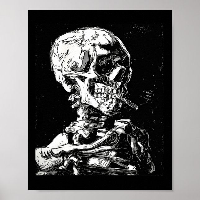 Póster Vincent Van Gogh Skull Con Cigarette Skeleton Hal (Frente)