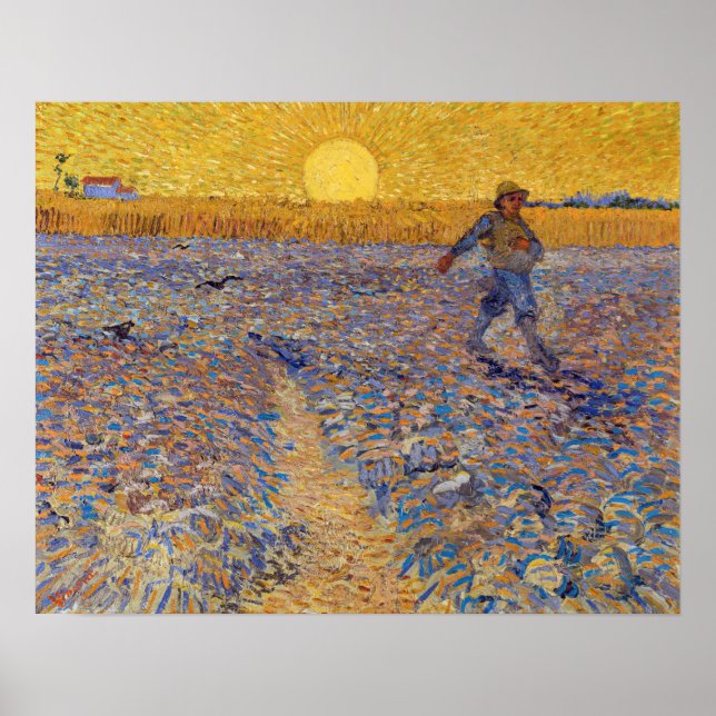Póster Vincent van Gogh - Sower with Setting Sun (Frente)