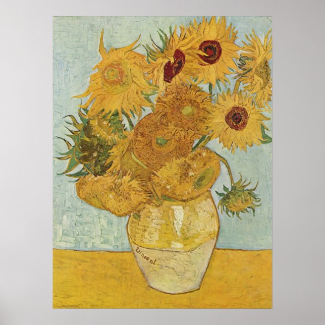 Póster Vincent van Gogh Still Life Vase with Sunflowers (Frente)