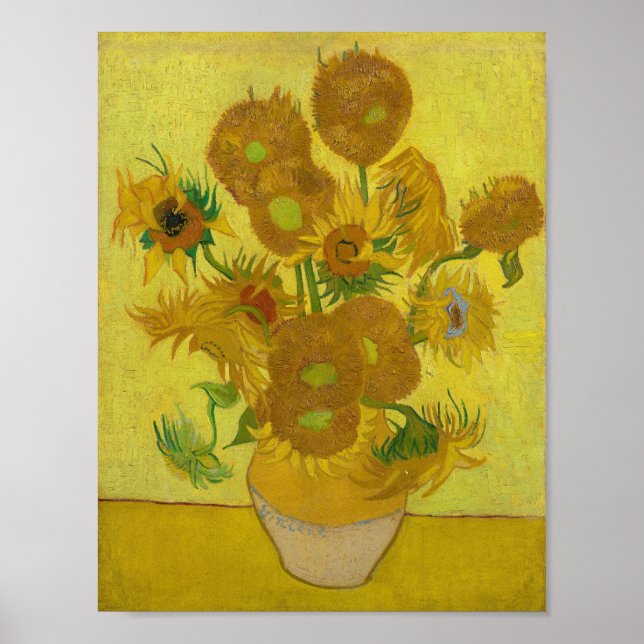 Póster Vincent Van Gogh Sunflowers Fondo Amarillo (Frente)