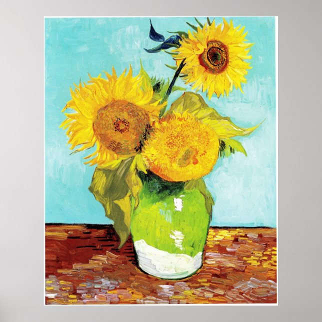 Póster Vincent van Gogh Sunflowers Vase First Turquoise (Frente)