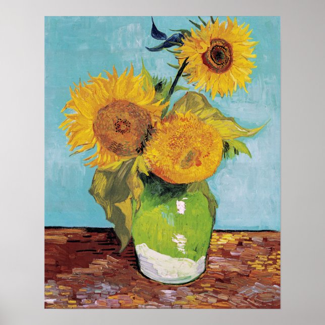 Póster Vincent Van Gogh - Tres girasoles en una caja (Frente)