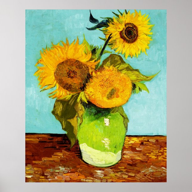 Póster Vincent Van Gogh Tres Girasoles En Una Vara (Frente)