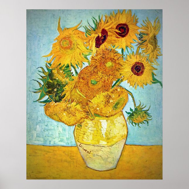 Póster Vincent van Gogh - Vase con 12 girasoles (Frente)
