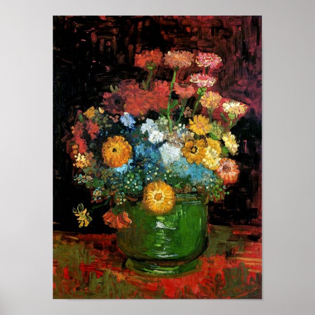 Póster Vincent Van Gogh - Vase Con Bella Artes De Zinnias (Frente)